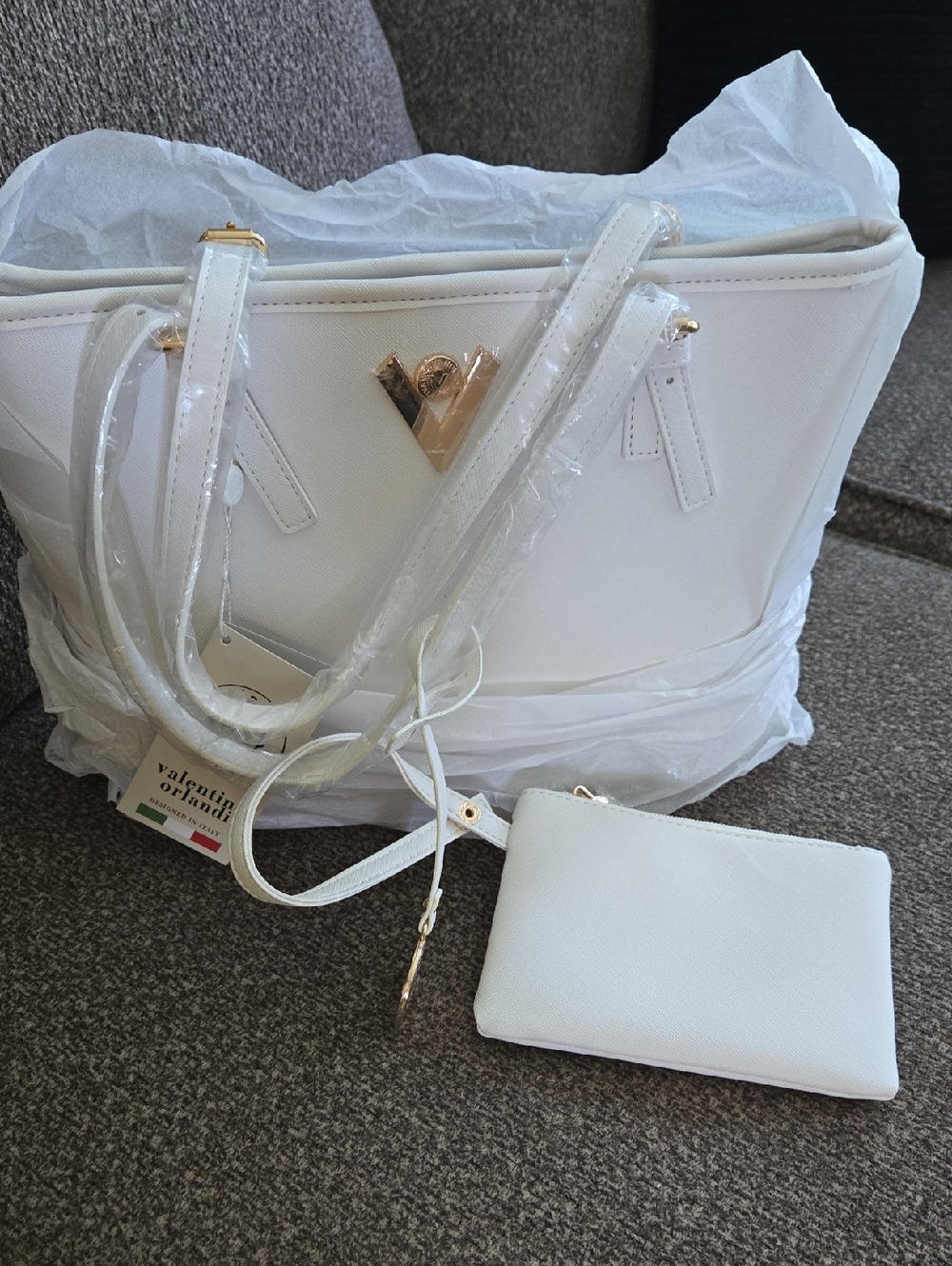 Valentino Orlandi White Tote with Detachable Pouch
